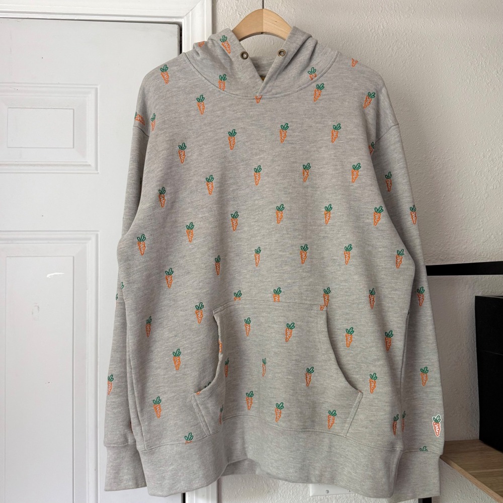 CARROTS BY ANWAR heather grey carrot embroidered kangaroo pocket hoodie sweater